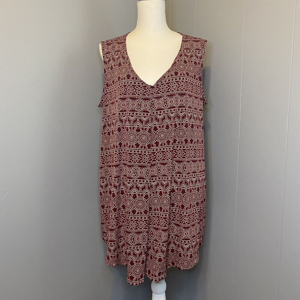Rafaella Red Geo Print Sleeveless Blouse